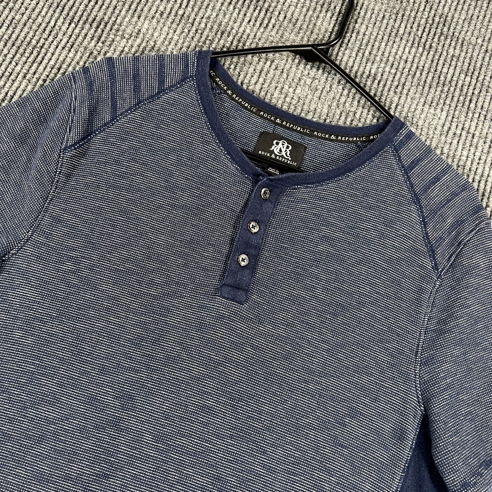 Rock & Republic Henley Shirt Mens Large Blue‎ Short Sleeve Casual Comfort